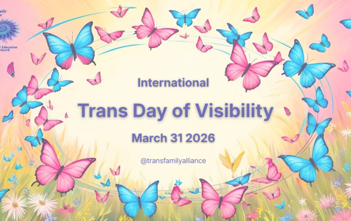 Blue and pink butterflies swirling around text that reads, Internetional Transgender Day of Visibility 2026