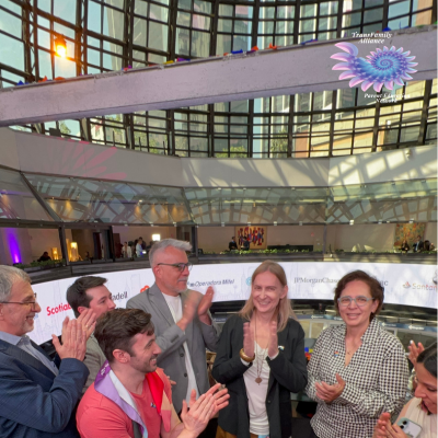 Juliette Greenham celebrating a historic moment at Ring the Bell for LGBTIQ+ Equality 2026